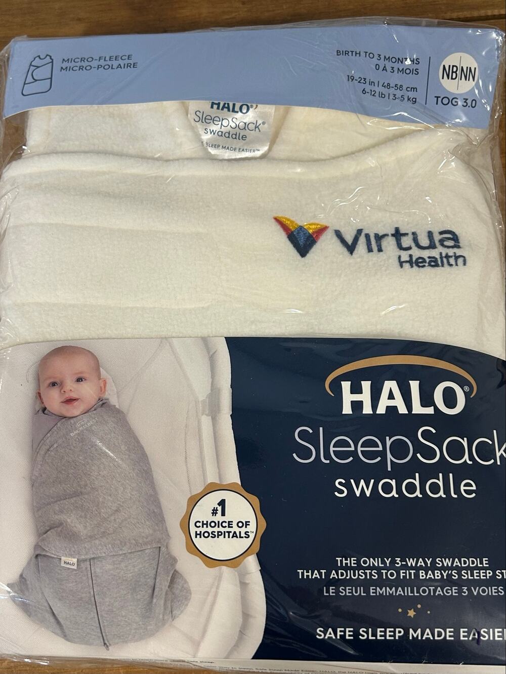 HALO SleepSack Swaddle Newborn Micro Fleece Virtua Health Logo New With Tag